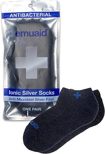 emuaid Ionic Silver Socks - Fibra de plata antibacteriana y antimicrobiana, control de humedad y olor, un par - Azul marino y gris, Azul marino,