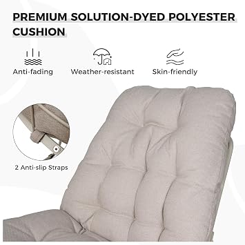 Grand patio Outdoor Chair with Cushion, Modern Metal Outdoor Lounge Chair for Patio Porch Deck Garden, Weather Resistant and Easy to Maintain, Beige