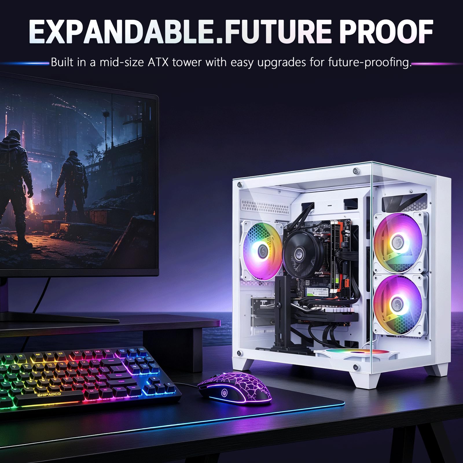 ZER-LON Computer desktop PC da gioco, Intel Core I7 fino a 3,9 GHz, RX 590 8G