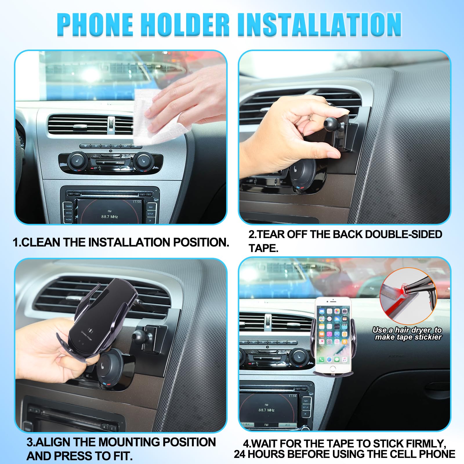 METYOUCAR Soporte de teléfono de coche para Seat Leon MK2 2008-2012, consola central, rejillas de ventilación giratorias, soporte fijo para teléfono móvil para iPhone universal (estilo D)