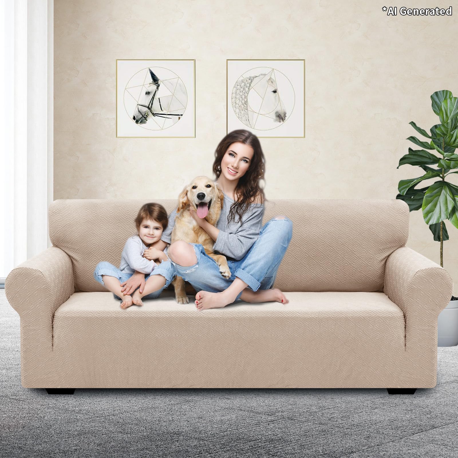 YSTELLAA Elasticas Funda Sofa 3 Plazas, Ajustables Fundas De Sofa con Reposabrazos, Universales, Moderna, Gruesa, Antideslizante Antimanchas, Confort Suavidad, Caqui