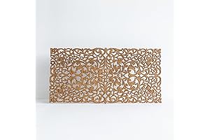 Low California King Size Headboard with Floral Carved Bed Panel