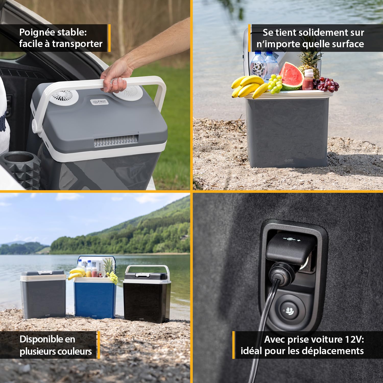 TZS First Austria - Glacière Électrique 32L - Fonction Chaud & Froid - 12V/230V pour Voiture & Secteur - Système Thermoélectrique Silencieux - Camping & Voyage - Gris