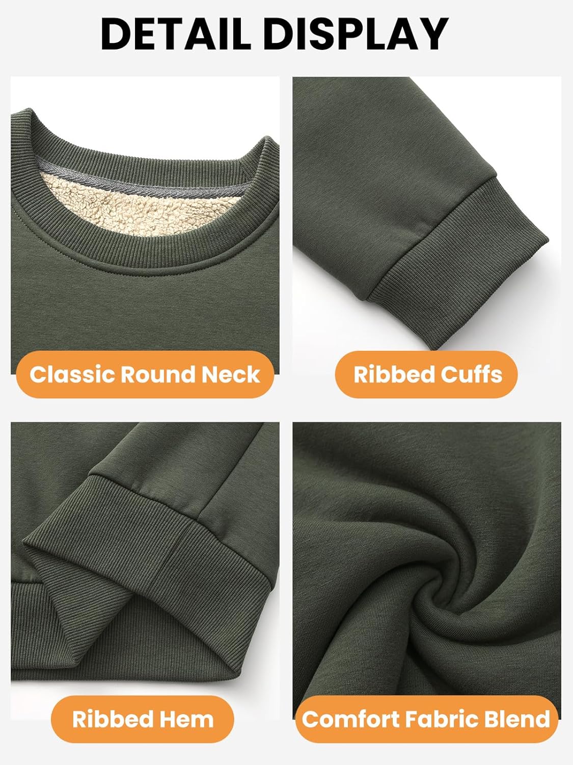 HODOSPORTS Mens Crewneck Sherpa Lined Sweatshirts Fleece Lined Pullover Shirts Warm Heavyweight Basic Tops Winter Clothes - Image 5