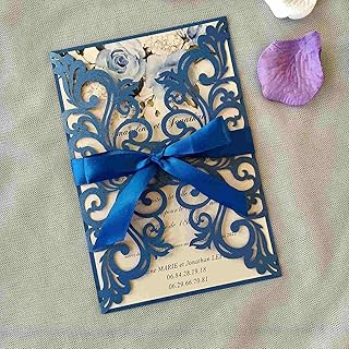 25PCS Royal Blue Laser Cut Wedding Invitations Cards with Envelopes,Blan...