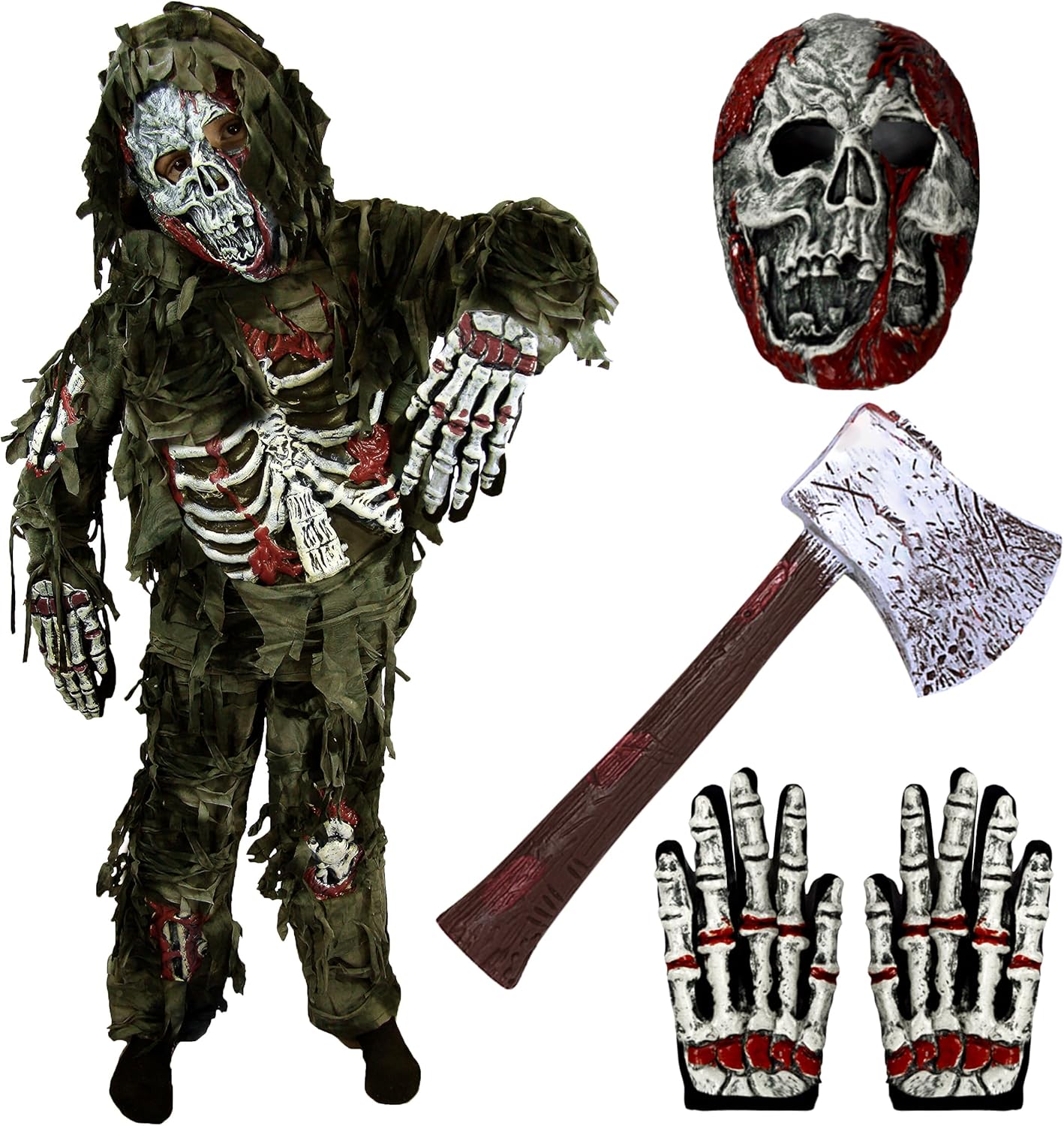 Spooktacular Creations Zombie Costume for Kids, Scary Halloween Costume for Boys, Halloween Green M(8-10)
