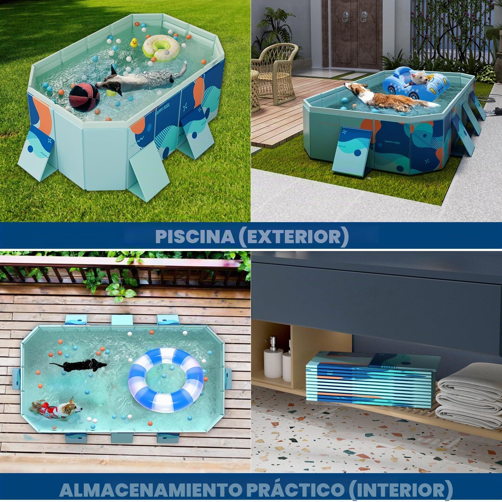 Piscina Plegable XXL – 2,6 m Piscina de baño de PVC Resistente para Mascotas, Gran Piscina de jardín con válvula de Drenaje rápida y Base Antideslizante, Incluye Pelotas y Parche de reparación
