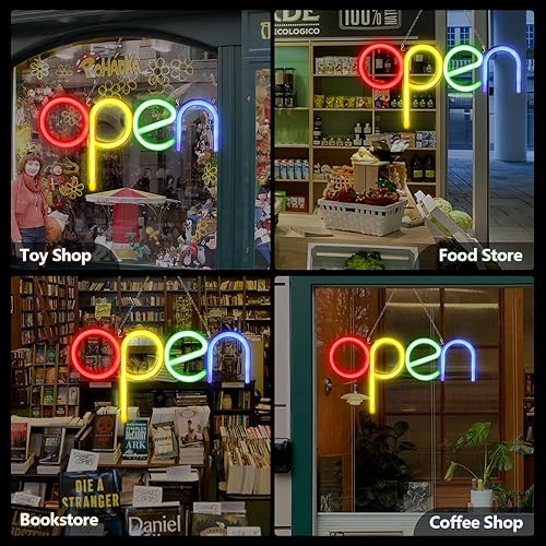 Miniatura 5 de Letrero LED abierto, 7 x 13.8 pulgadas, letreros abiertos para negocios, luz nocturna de neón abierta, decoración de pared, letreros abiertos LED