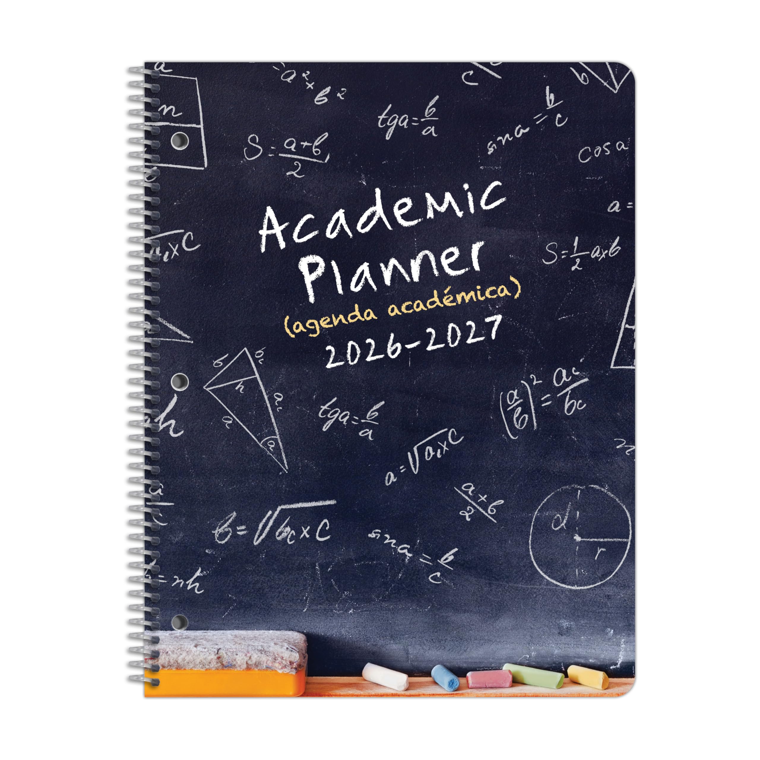 Agenda bilingüe para estudiantes de secundaria bilingüe para el año escolar académico 2026-2027, grande (8.5 x 11 pulgadas) con tapa de matriz media bilingüe clásica