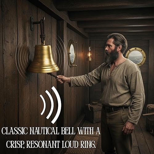 Miniatura 6 de Campana funcional de barco decorativo náutico de latón cepillado dorado de 9 pulgadas con clapper de latón | Acabado rústico antiguo - Campana