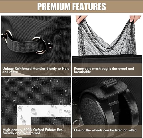 Miniatura 4 de DOKEHOM Cesta de lavandería delgada ampliada de 29 pulgadas con bolsa de lavado extraíble sobre ruedas, cesta rodante plegable para ropa sucia,