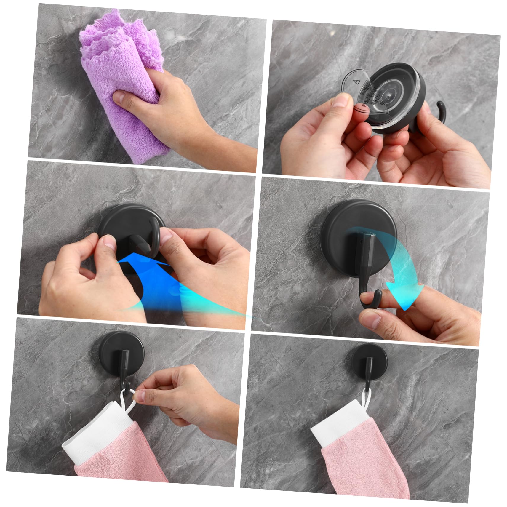 Juego de 4 ganchos de ventosa de ducha de plástico gris con ganchos de ropa para pared de ducha, ventosas fuertes para abrigos y toallas