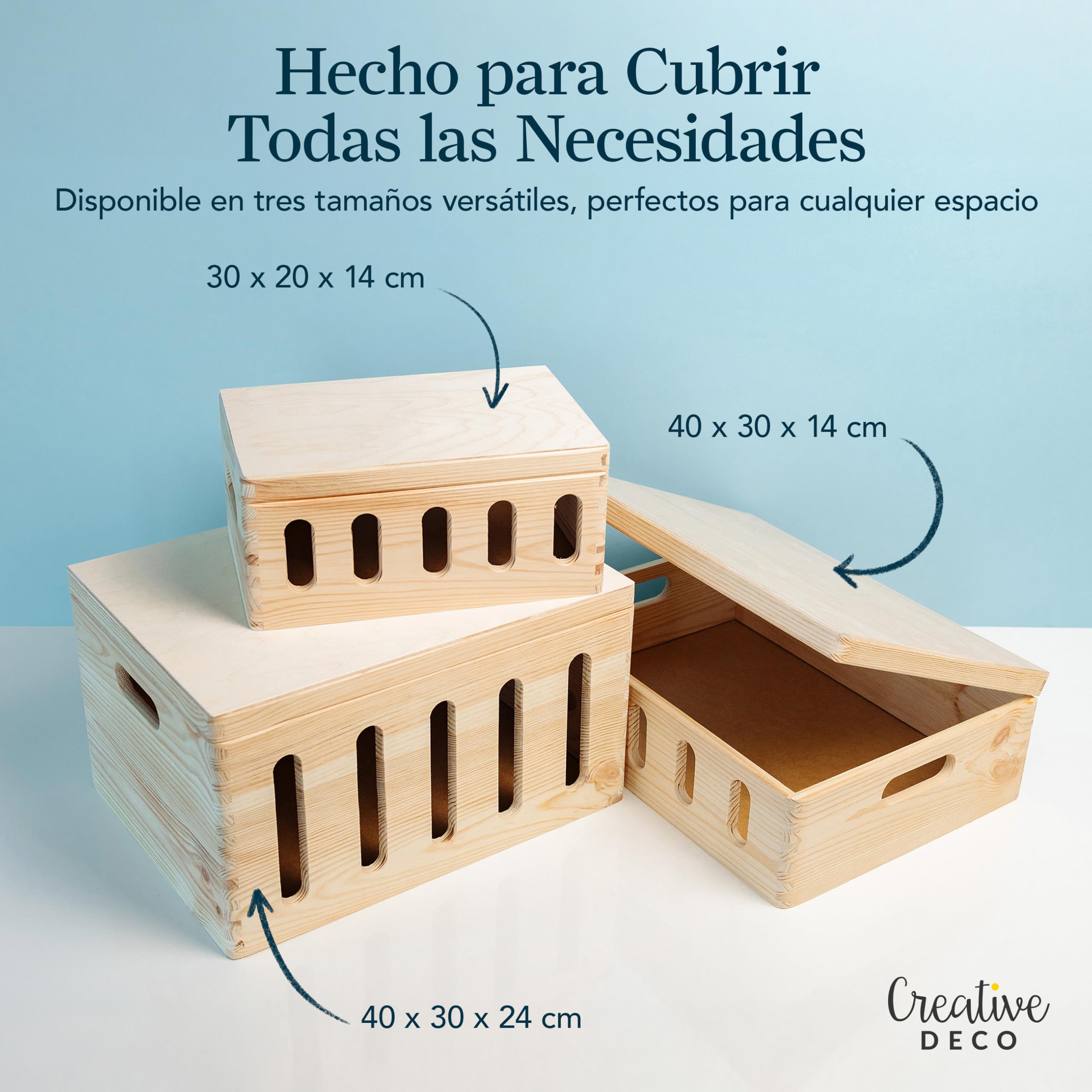Creative DECO Grande Caja Madera Decorativa | con Tapa Asas 40 x 30 x 24 cm | (+/-1cm) | con Agujeros | Pascua Almacenaje Documentos, Juguetes | Cofre Decorar Regalo Decoupage | EN BRUTO SIN LIJAR