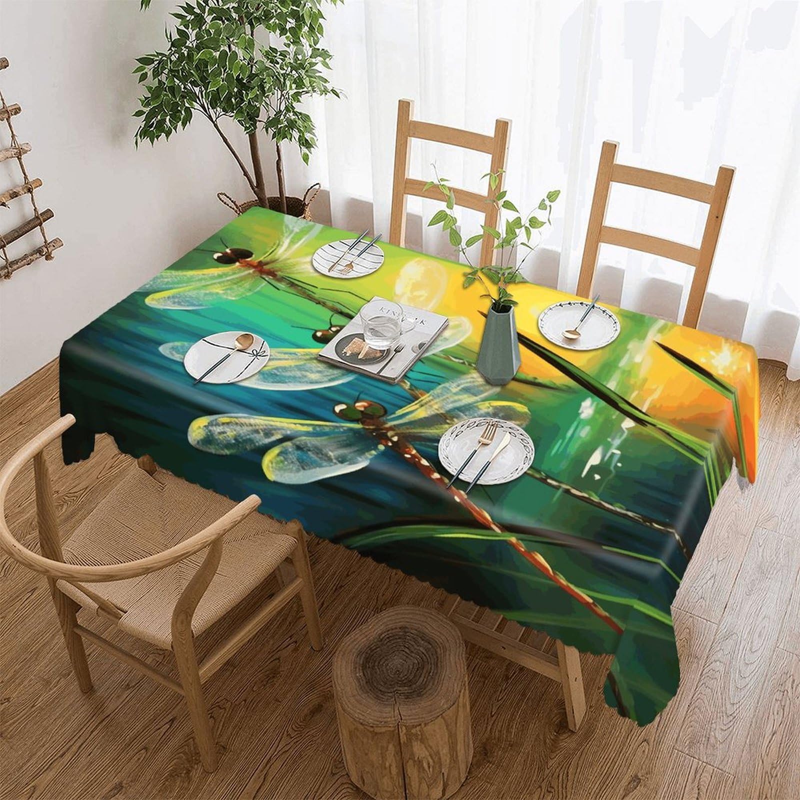 Fekiloot Style Dancing With Dragonflies Tablecloths Heavy Duty Washable Fabric,Birthday Tablecloth-Wavy Edge Design,Polyester Table Cloth For Restaurant,Picnic,Indoor And Outdoor Dining60 X86