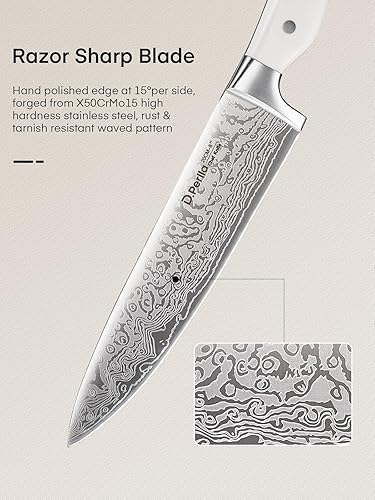 Miniatura 4 de D.Perlla - Juego de cuchillos de cocina con bloque, 14 piezas con afilador integrado, juego de bloques de cuchillos de acero inoxidable con patrón