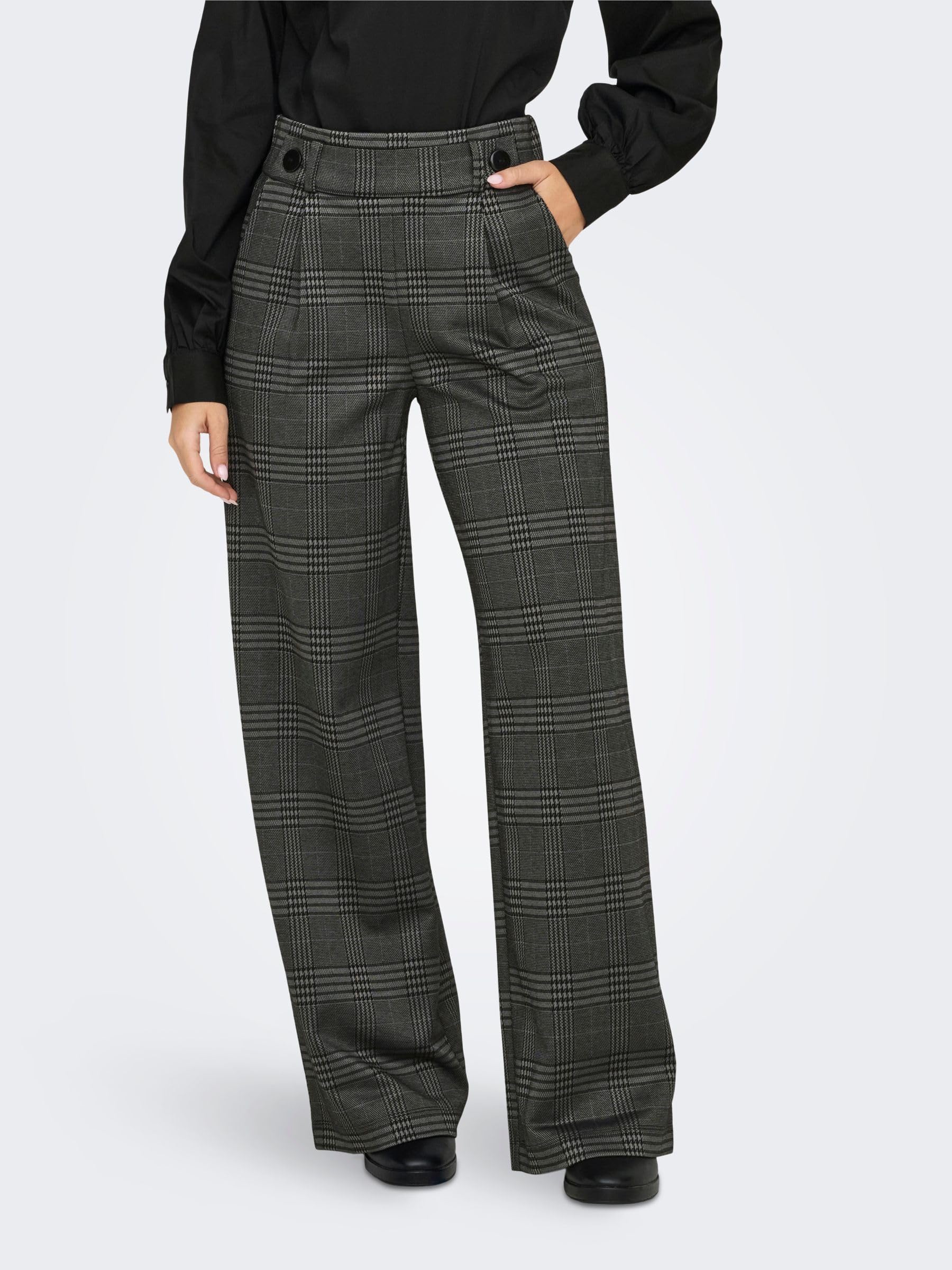 JDY Damen Karierte Stoffhose Elastisch Weite Marlene Pants Elegante Palazzo Culotte