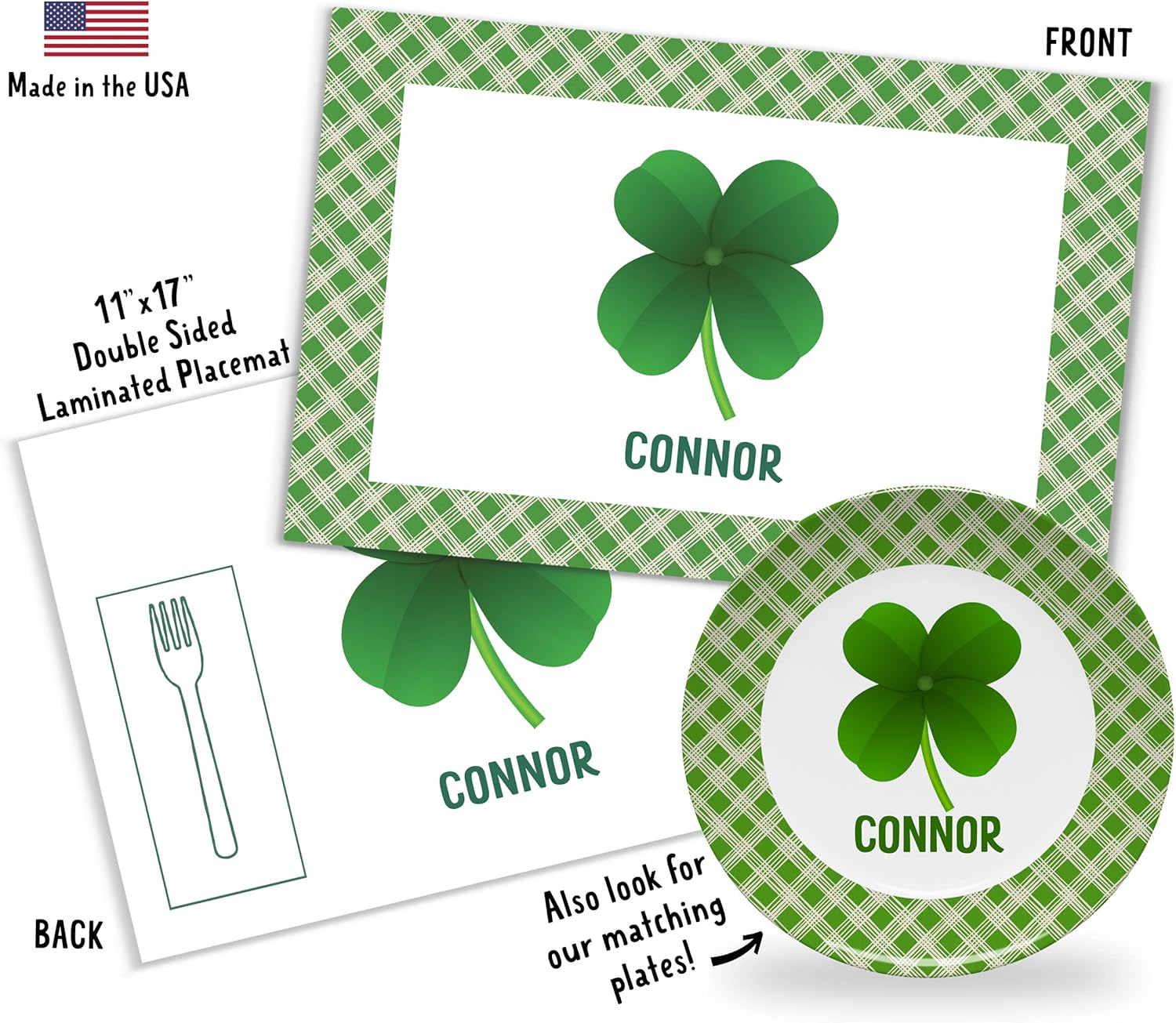 Tiny Expressions - Personalized Holiday Plates for Kids with Customized Name | BPA Free | Dishwasher Safe | Made in the USA (St. Patrick's Day Plate)