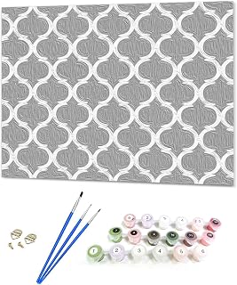 Chees D Zone Paint by Numbers Kits Rustic Morocco Lattice Pattern,DIY Oil Painting for Adults Children Beginner Modern Gray Artwork,Home Canvas Wall Art for Living Room Bedroom Kitchen
