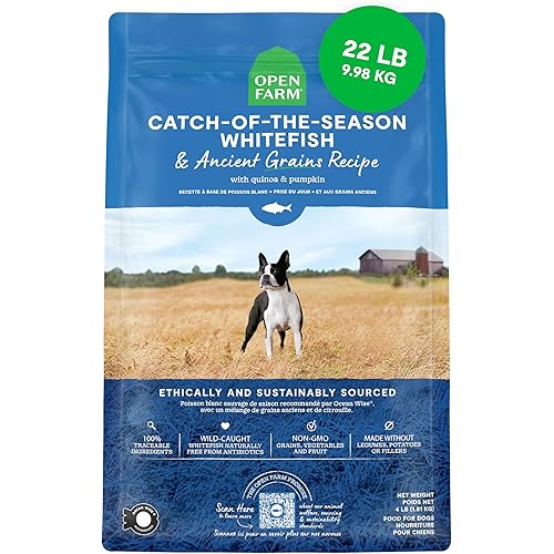 Open Farm, Ancient Grains Dry Dog Food, Protein-Rich & Nutrient Dense, 90% Animal Protein Mixed with Non-GMO Fruits, Veggies and Superfoods, Catch-of-the-Season Whitefish Recipe, 22lb Bag