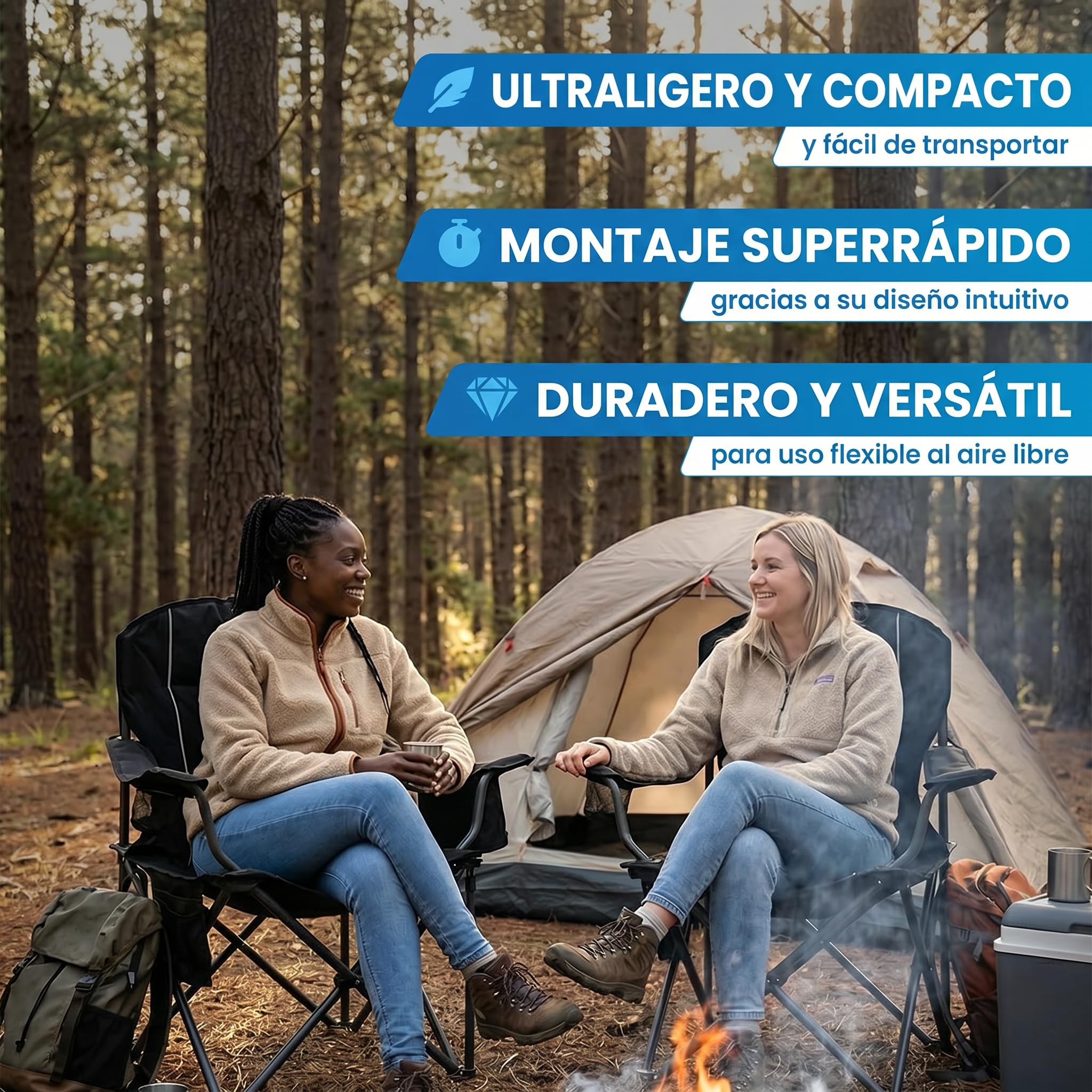 NORDMUT® Silla de Camping Plegable Ligera – Resistente con Capacidad de 200 kg – Cómoda Silla de Pesca con Bolsa térmica práctica y portavasos (Azul 1x)