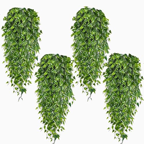 4pcs Artificial Hanging Plants 32-inch Faux Greenery Fake Greenery Vines Fake Hanging Plant Indoor Outdoor Decor UV Resistant (Ivy Plants)