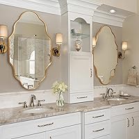 20x36 Scalloped Gold Bathroom Mirror - Brushed Rustproof Aluminum Frame, Shatterproof 4mm HD Glass for Bath, Bedroom, Entryway
