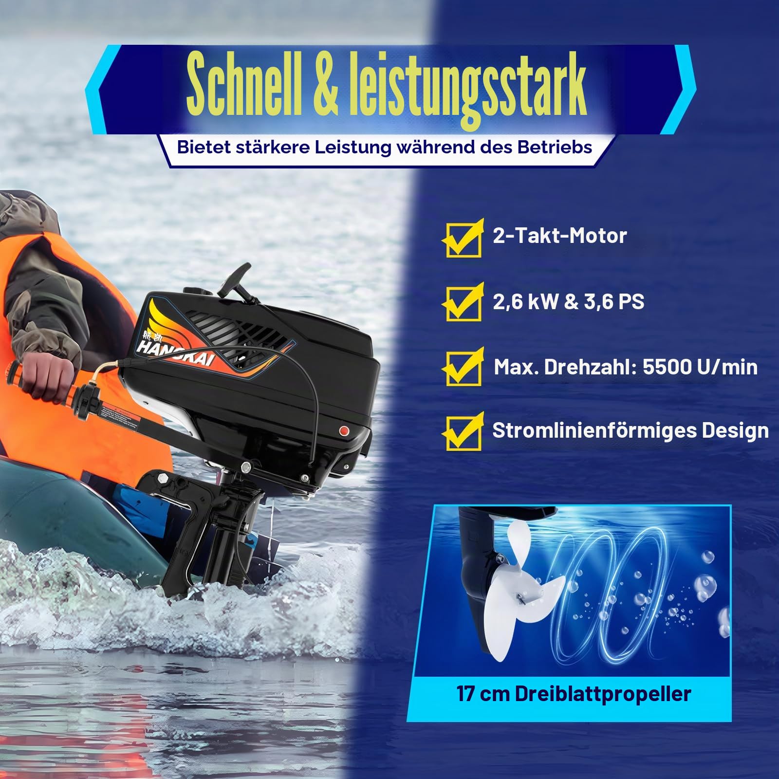 Außenborder Outboard Motor Boot Motor Benzinmoto 2,5-10 PS 2-Takt Außenborder Motor Viertakt Benzinmotor Fischerboot Bootsmotor