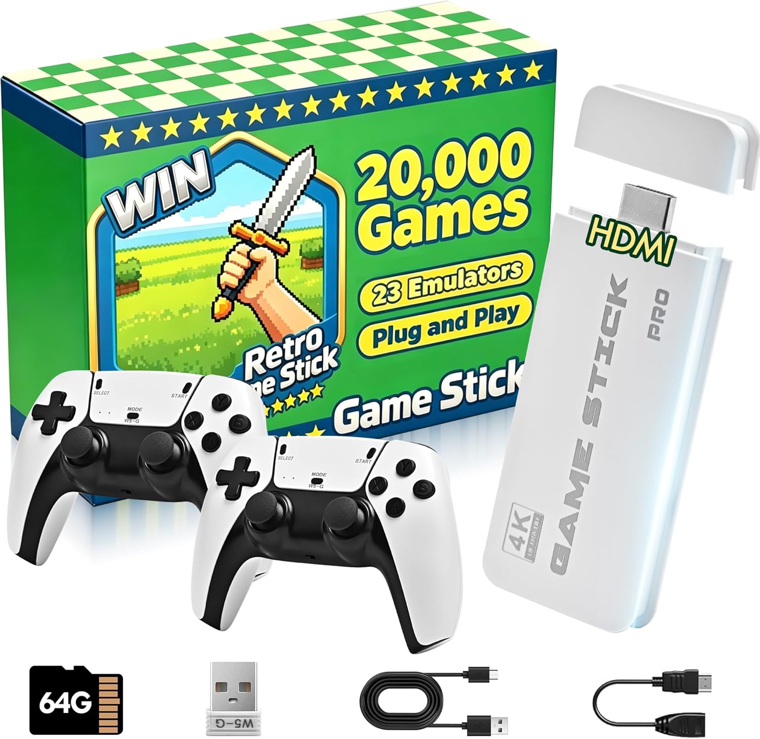Plug and Play Retro Game Console with 20000 Classic Games and 23 Built in Emulators, Brings Retro Arcade Games to TV, Dual Wireless Controllers and 4K HDMI Output, for Adults reliving Childhood