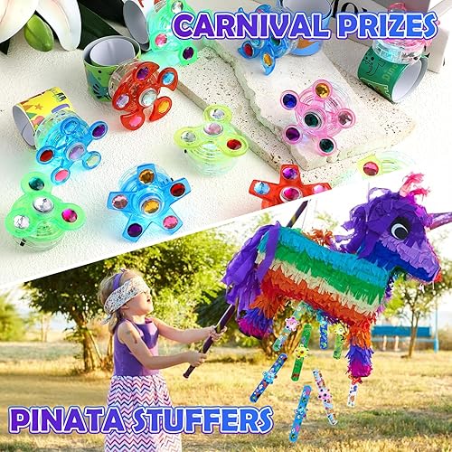 Miniatura 7 de SCIONE Recuerdos de fiesta para niños de 4 a 8 a 12 años, paquete de 25 pulseras giratorias con luz LED, rellenos de bolsas de regalo, suministros