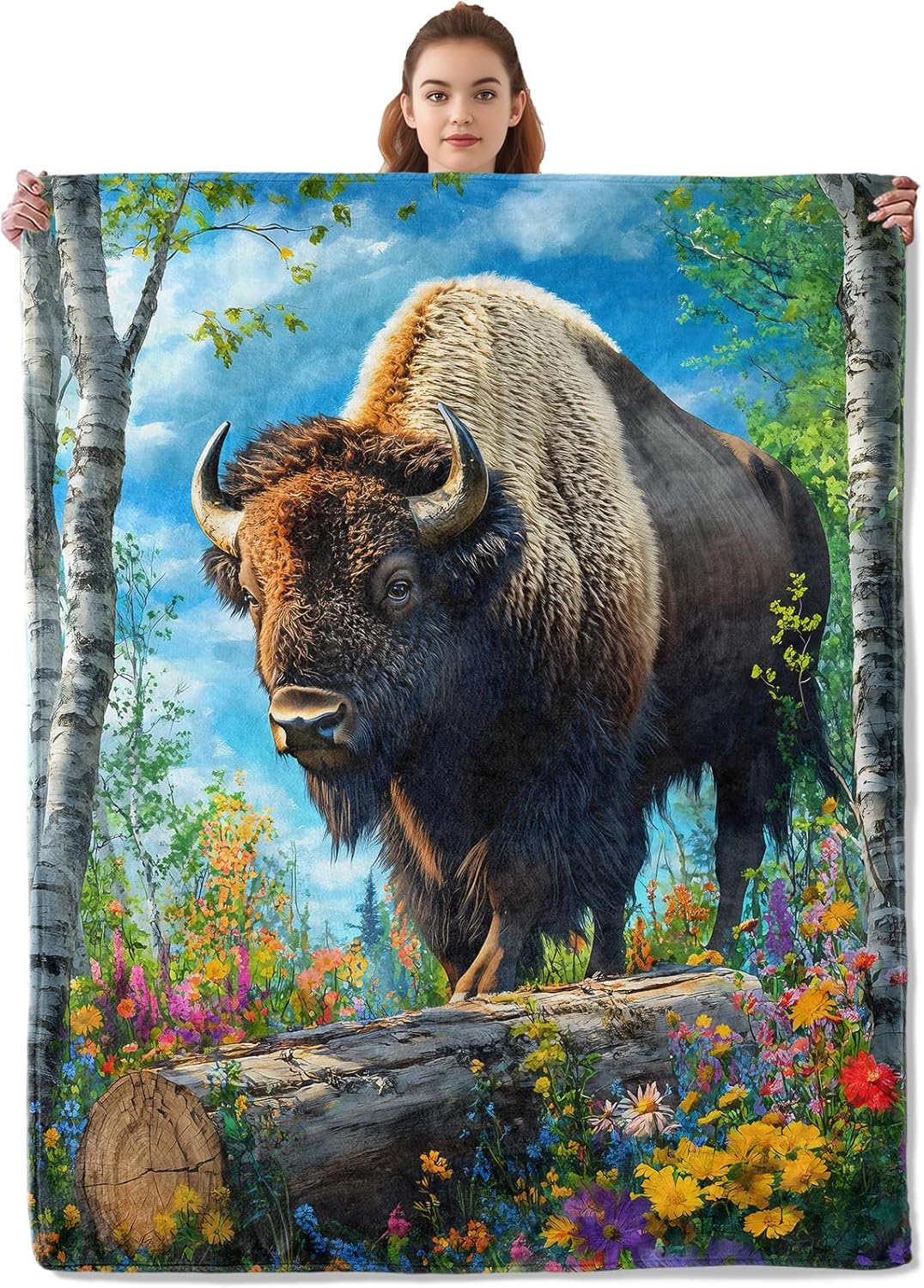 Majestic Bison Blanket, Soft & Warm Flannel Throw - Cozy Plush Lightweight Blankets for Travel, Decor, Bedroom, Sofa for Adults Kids - for All Seasons 80"×60"