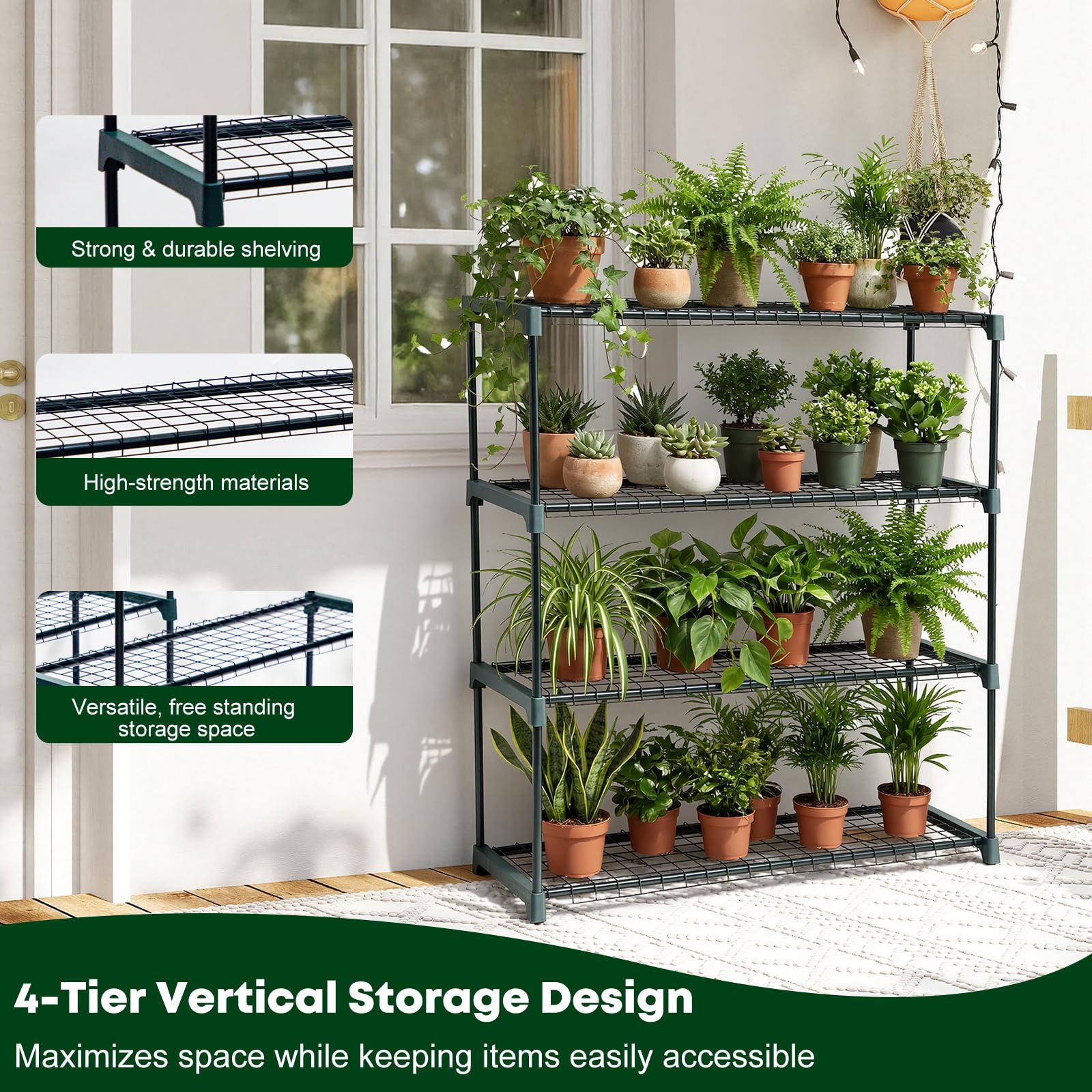 Panana 4-stöckiges Gartengewächshaus Stahl Bühnenregal Pflanzenständer Gartenregal Garagenlagerregal 2 Stück Pflanzenregale