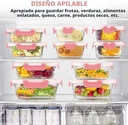 Miniatura 5 de 34 recipientes de vidrio para almacenamiento de alimentos con tapas, recipientes herméticos de vidrio para preparación de comidas (17 recipientes y