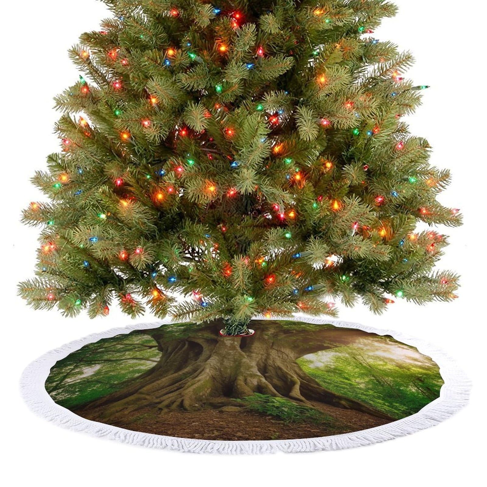 Thick Tree Christmas Tree Skirt 48"x48" Rustic Xmas Tree Mat with Tassel Ornament Christmas Trees Cover Skirt Mat for Evergreen Trees Ornament Winter Holiday Mats Decorations