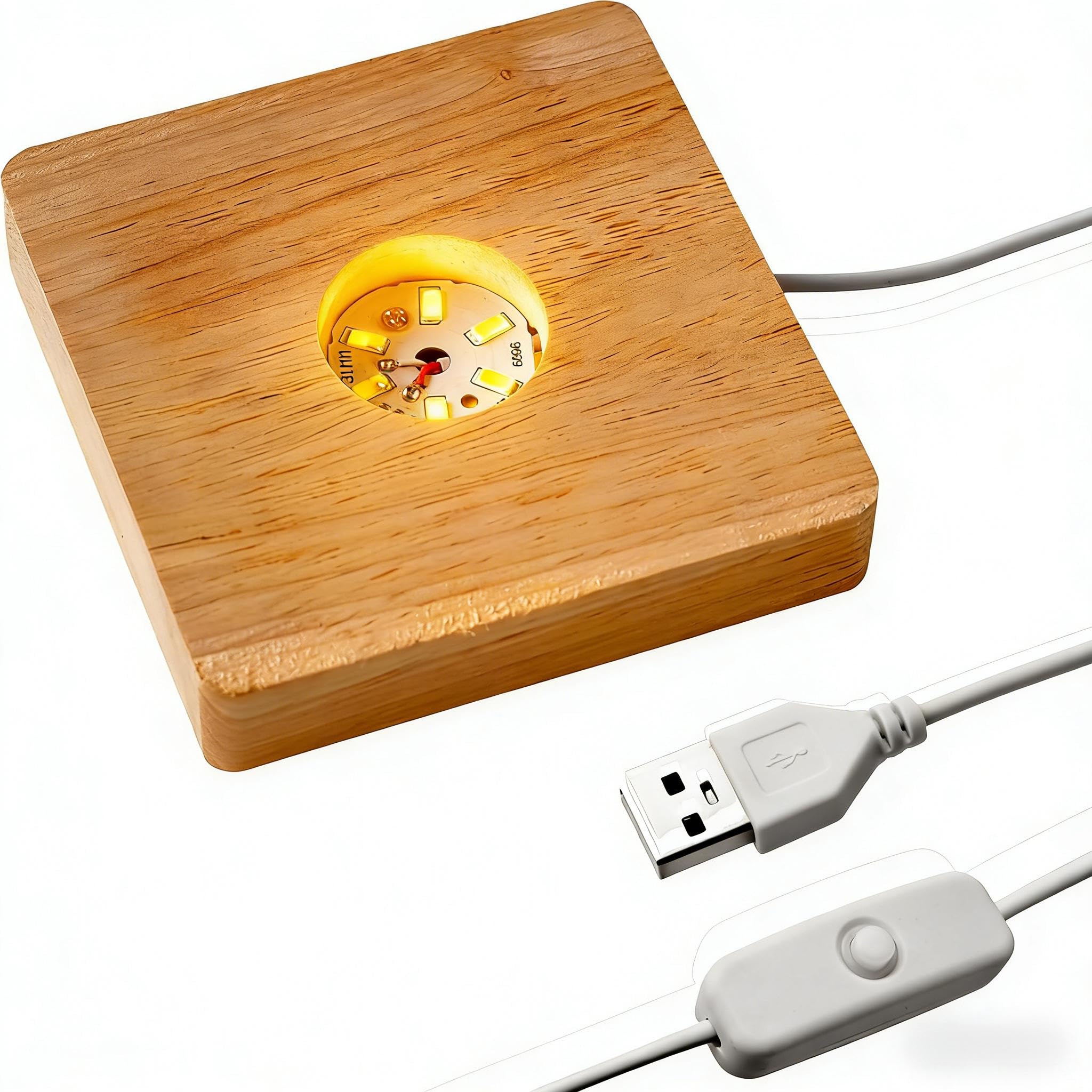 LED Wood Light Base for 3D Crystal Glass Art Square Lighted Lamp Stand