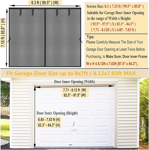 Miniatura 2 de Pantalla magnética para puerta de garaje de 10 x 8 pies para puerta de gimnasio de garaje de 120 x 96 pulgadas, cortinas de malla de fibra de vidrio