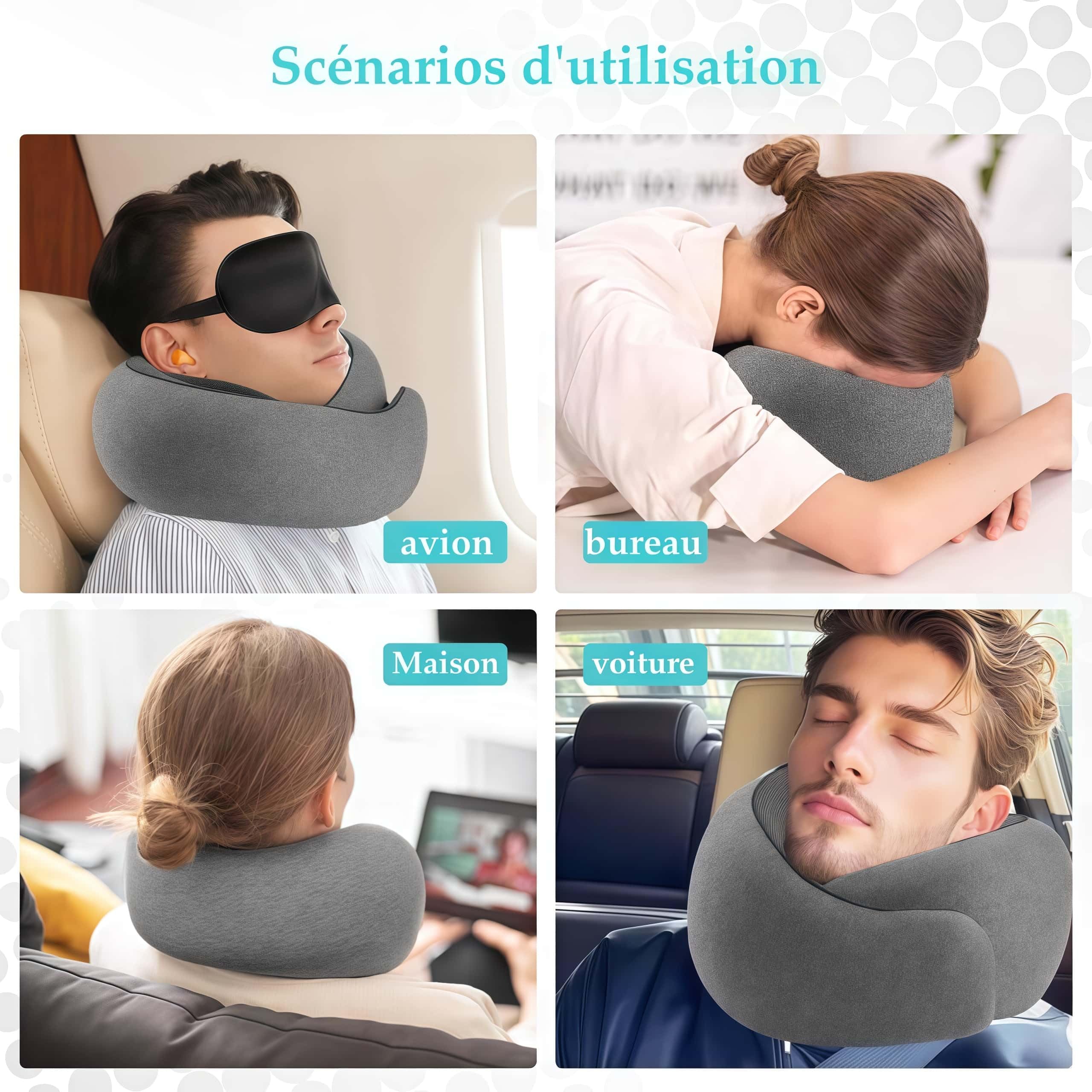 Nomadike NOMAREST | Memory Foam Travel Pillow – mousse mémoire haute densité lavable et compact – Idéal pour vos déplacements et vacances. (Gris,Oreiller + masque de sommeil + bouchons d'oreilles)