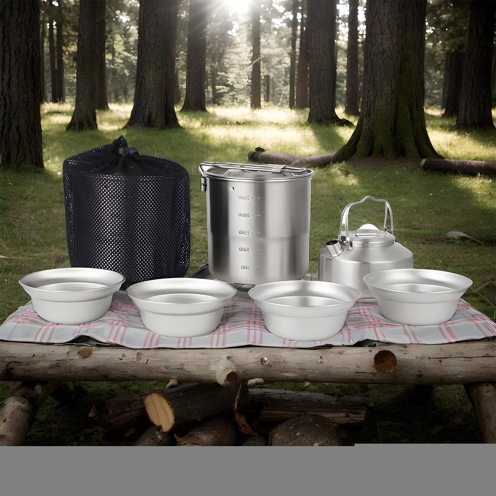 Set da cucina con zaino in spalla, set di bollitore – attrezzatura di sopravvivenza per adulti in famiglia all'aperto, viaggi, escursioni, picnic, avventura in giardino