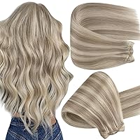 Vista 60 de Full Shine Extensiones de cabello humano de 22 pulgadas para coser, castaño a rubio miel, mezcla de rubio platino, 3.70 oz