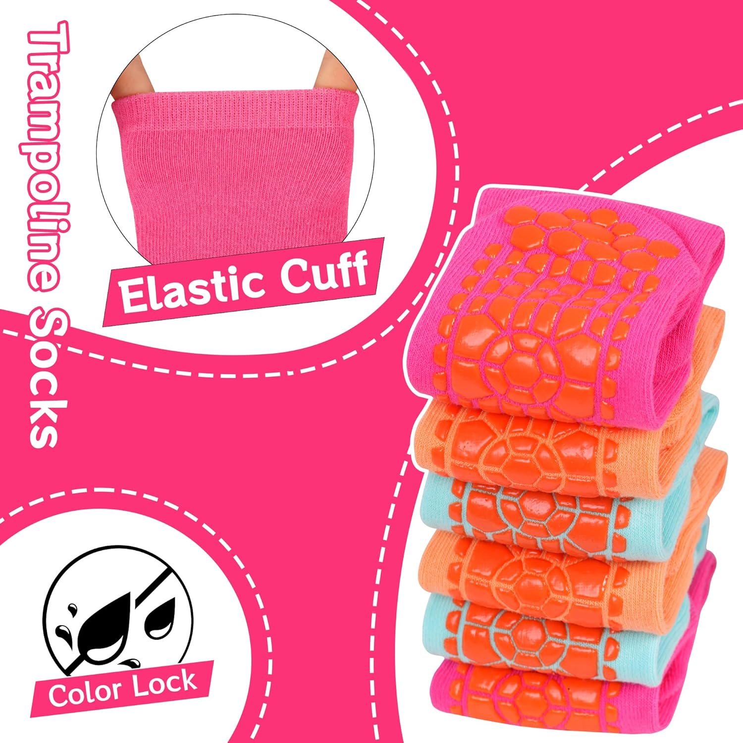 Kids Non Slip Trampoline Socks 6 Pairs, Kids Grip Ankle Socks, Athletic Sock for Boys Girls 2-5/6-9/10-13 Years - Image 5