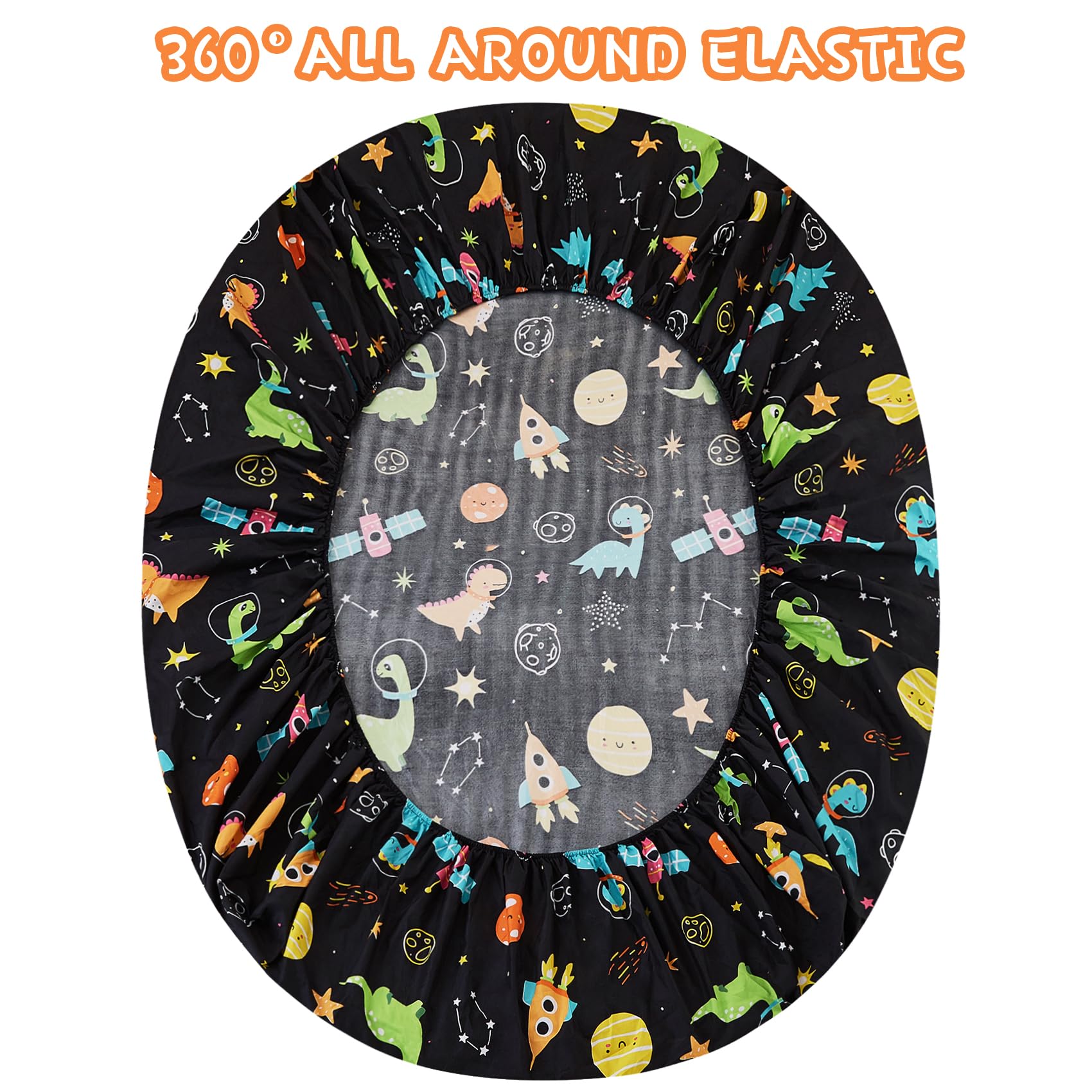 Juego de sábanas de tamaño individual de dinosaurio para niños, diseño de planetas lindos de microfibra con bolsillo profundo, juego de sábanas y fundas de almohada, 3 piezas 4