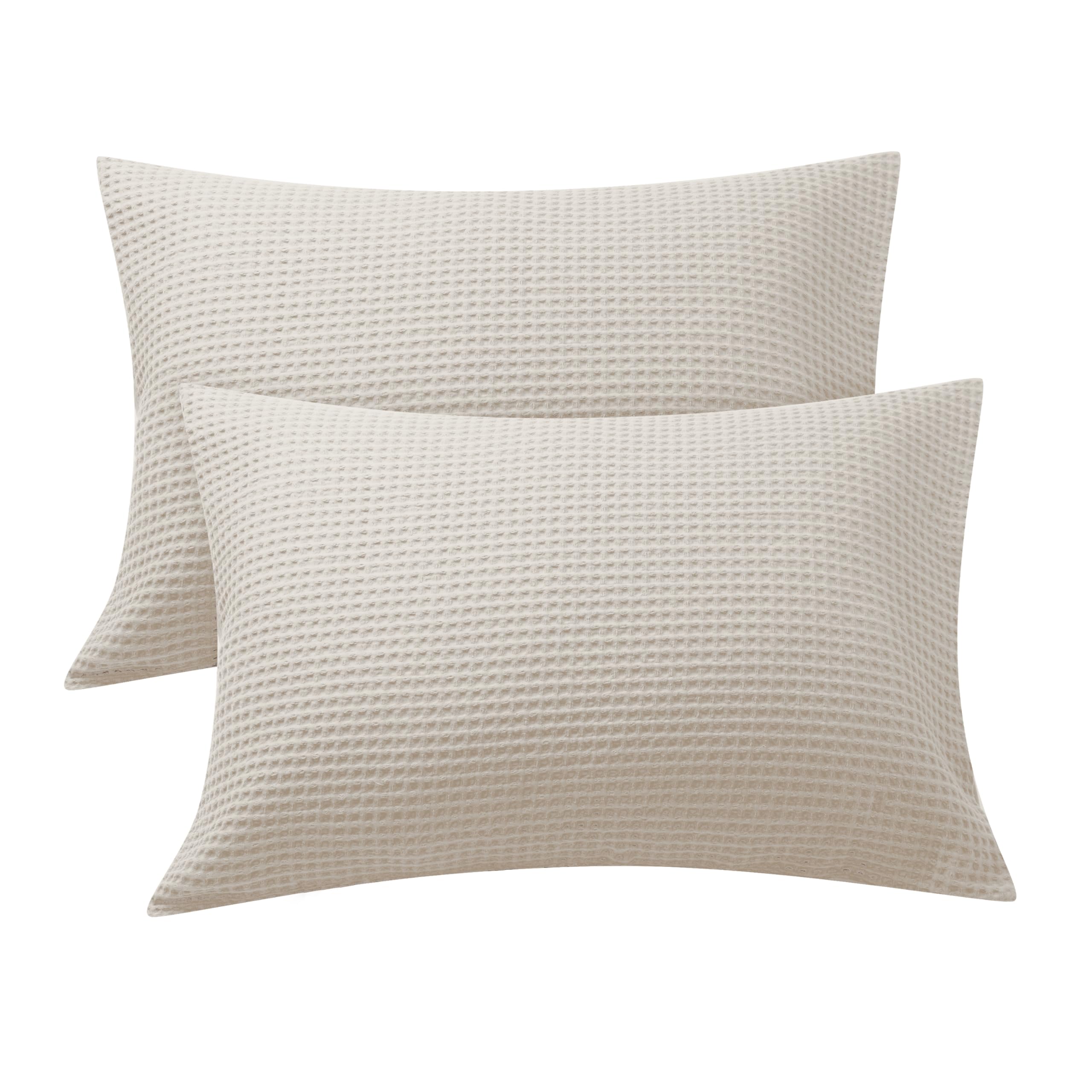 Photo 1 of Waffle Weave Pillowcases Standard Size 2 Pack, 100% Egyptian Cotton 600 Thread Count, Ultra Soft Pillow Shams with Envelope Closure, Breathable Skin-Friendly Pillow Case, Beige, 20x26 Inches