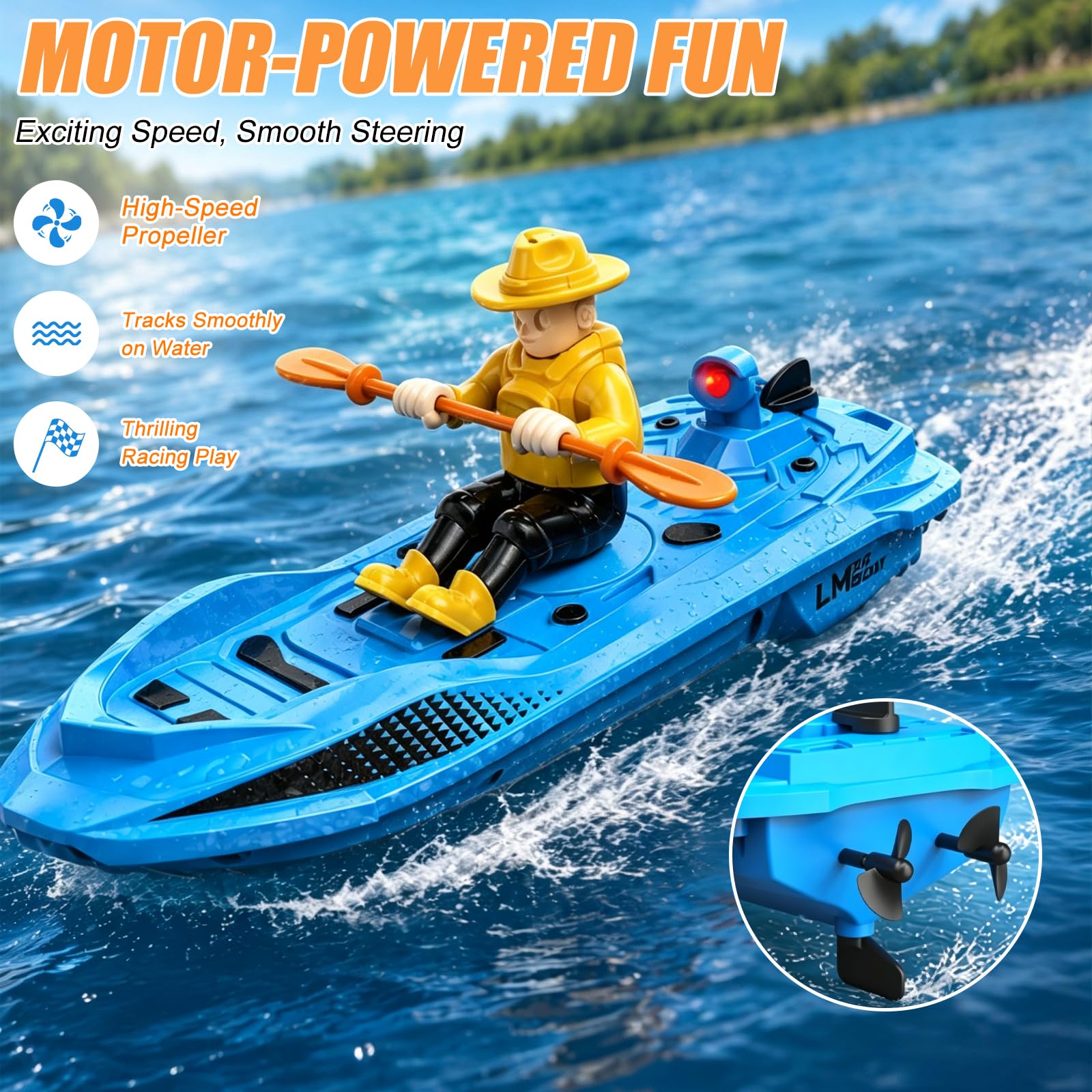 Ferngesteuertes Boot für Kinder, 2.4GHz RC Rennboot Hochgeschwindigkeit, Elektro Yacht Modell, Wiederaufladbares Wasserspielzeug Pool See, Jungen und Mädchen
