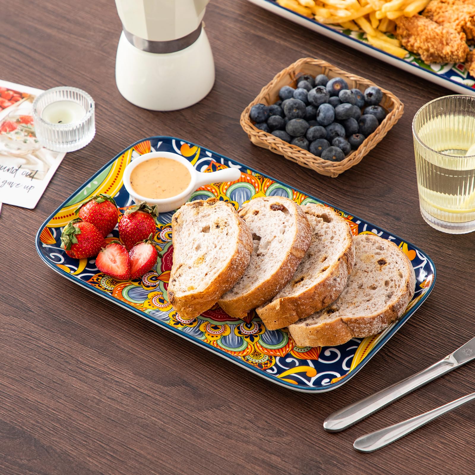 vancasso SIMI Juego de 3 Platos para Servir - Platos Rectangulares con 3 Tamaños para Aperitivos, Sushi, Fruta, Ensalada, Postre - Apto para Microondas/Horno/Lavavajillas - Estilo Bohemio Colorido