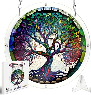 Acrylic Jigsaw Puzzle Suncatcher for Adults-Hanging Art Puzzle Kits | Garden Decoration, Adult Craft,Suitable for beginners,Special Present,82Pieces,7.87 in(Tree of Life)