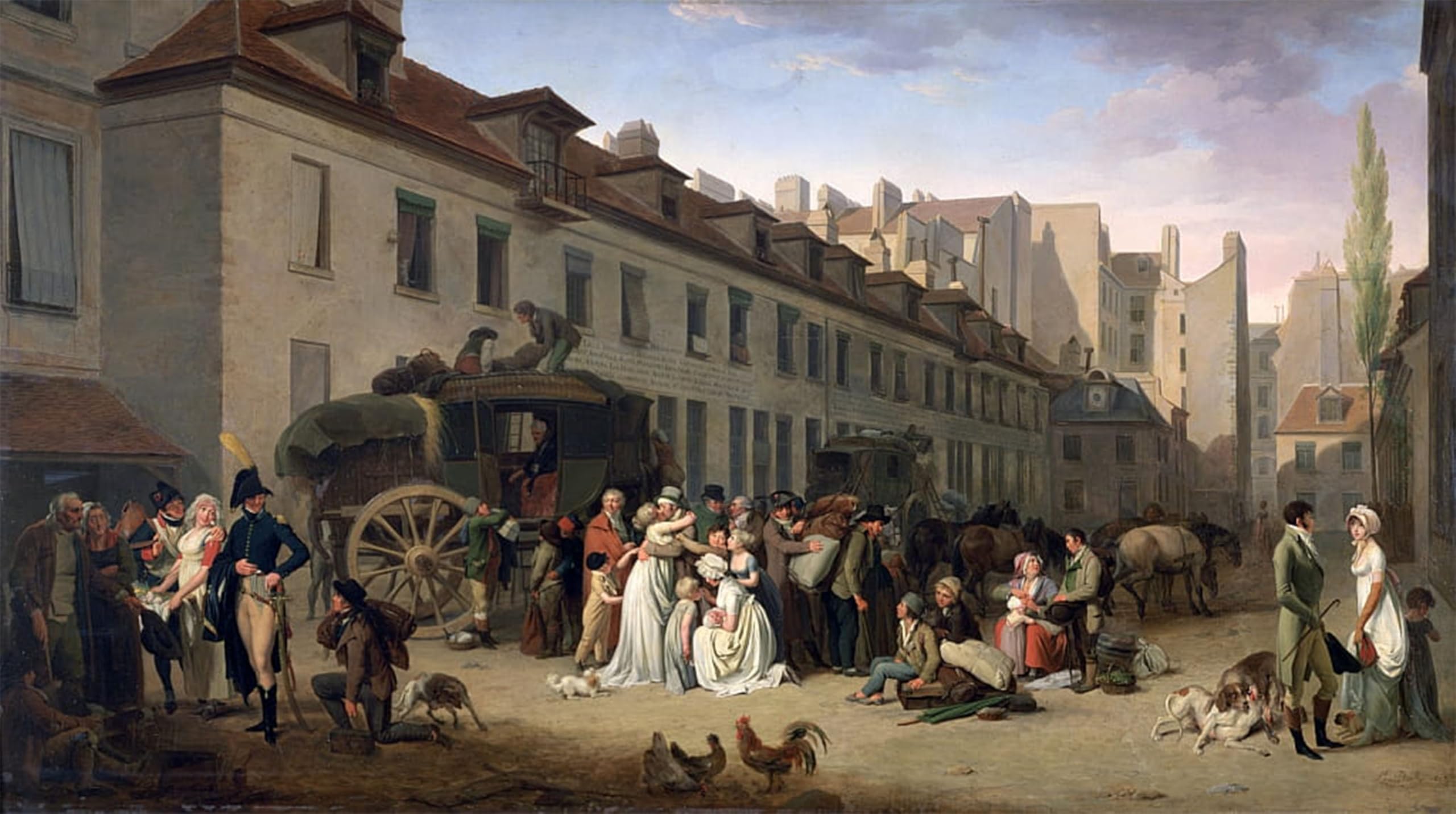 POSTERIIk Vintage Print Pop Art Landscape Artwork the Arrival of a Stagecoach At the Terminus Rue Notre Dame Des Victoires by Louis Leopold Boilly Art Prints for Office Home Decor 60x90cm