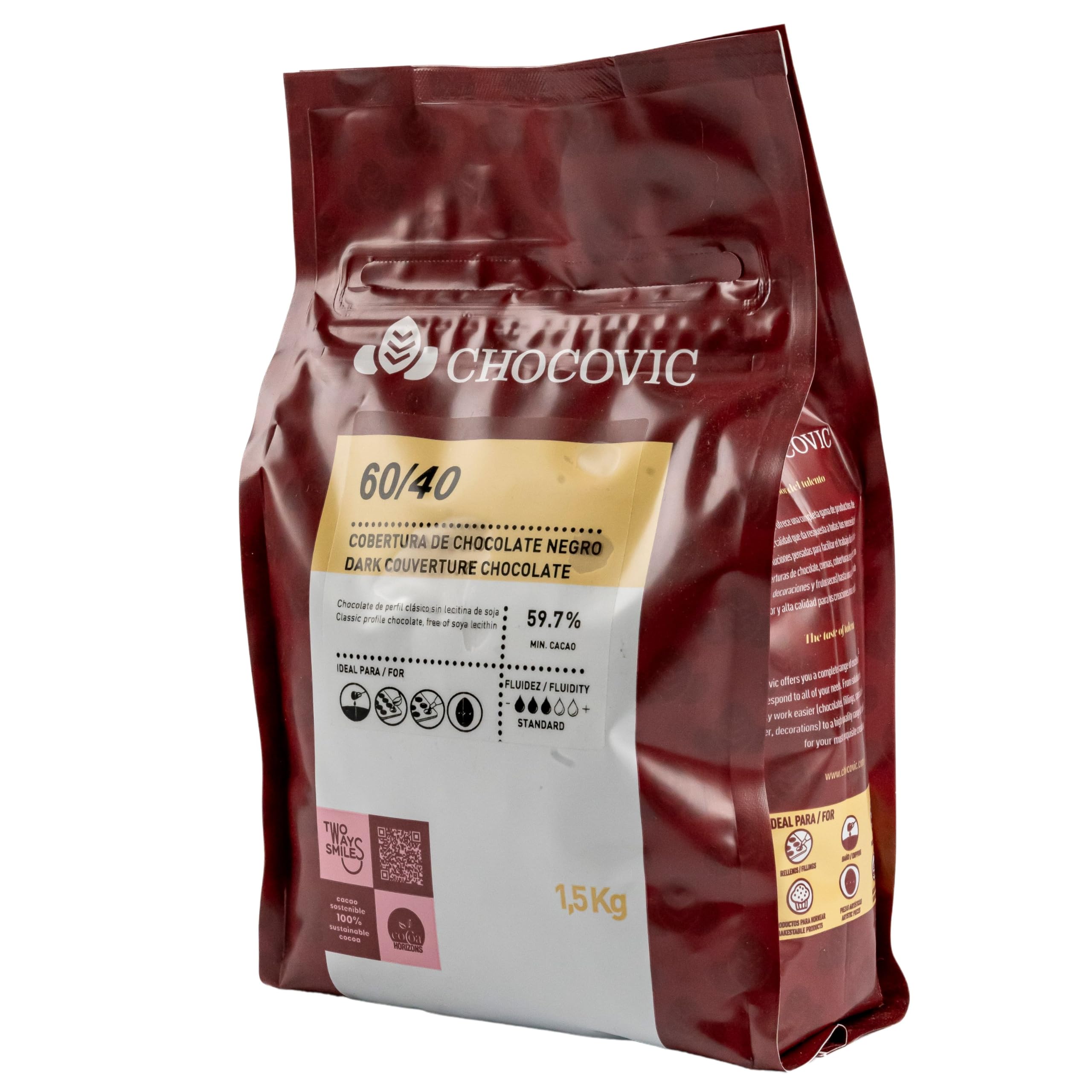 Dunkle Schokolade 59,7% Kakao Kuvertüre 1,5 kg Schokoladen-Drops zum Backen & Schmelzen