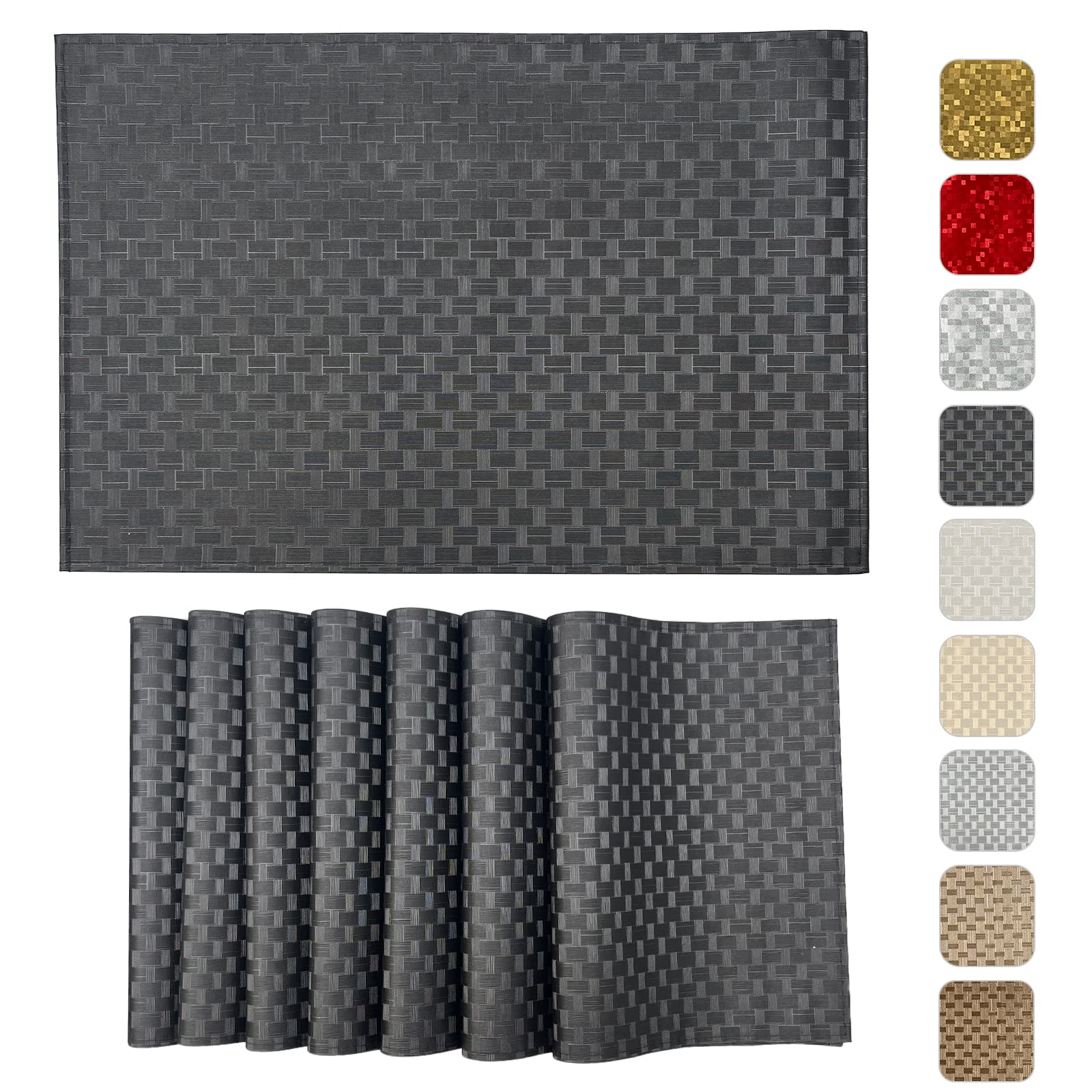 Photo 1 of ANDSTAR PU Placemats Faux Leather Placemats Set of 8 Place mats Stain Resistant Heat Resistant Oil-Proof Non-Slip Waterproof Easy to Clean Placemats for Dining Table(Black) Set of 8 Black