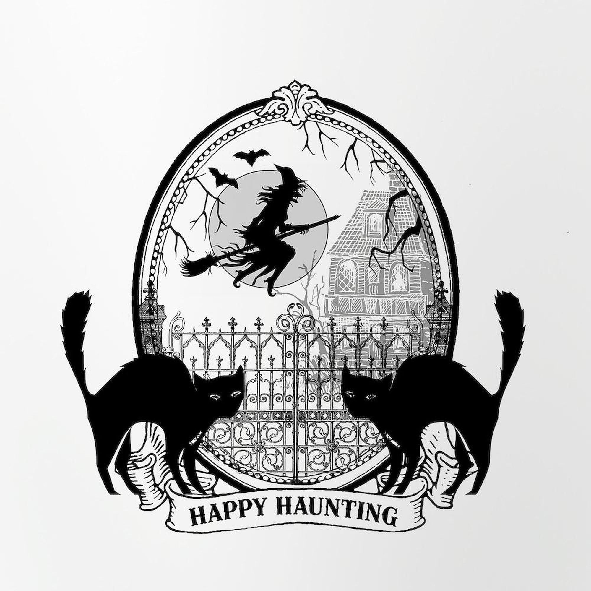 CafePress Modern Vintage Halloween Black Cat And Witch Drink Pint Glass, 16 oz. Drinking Glass