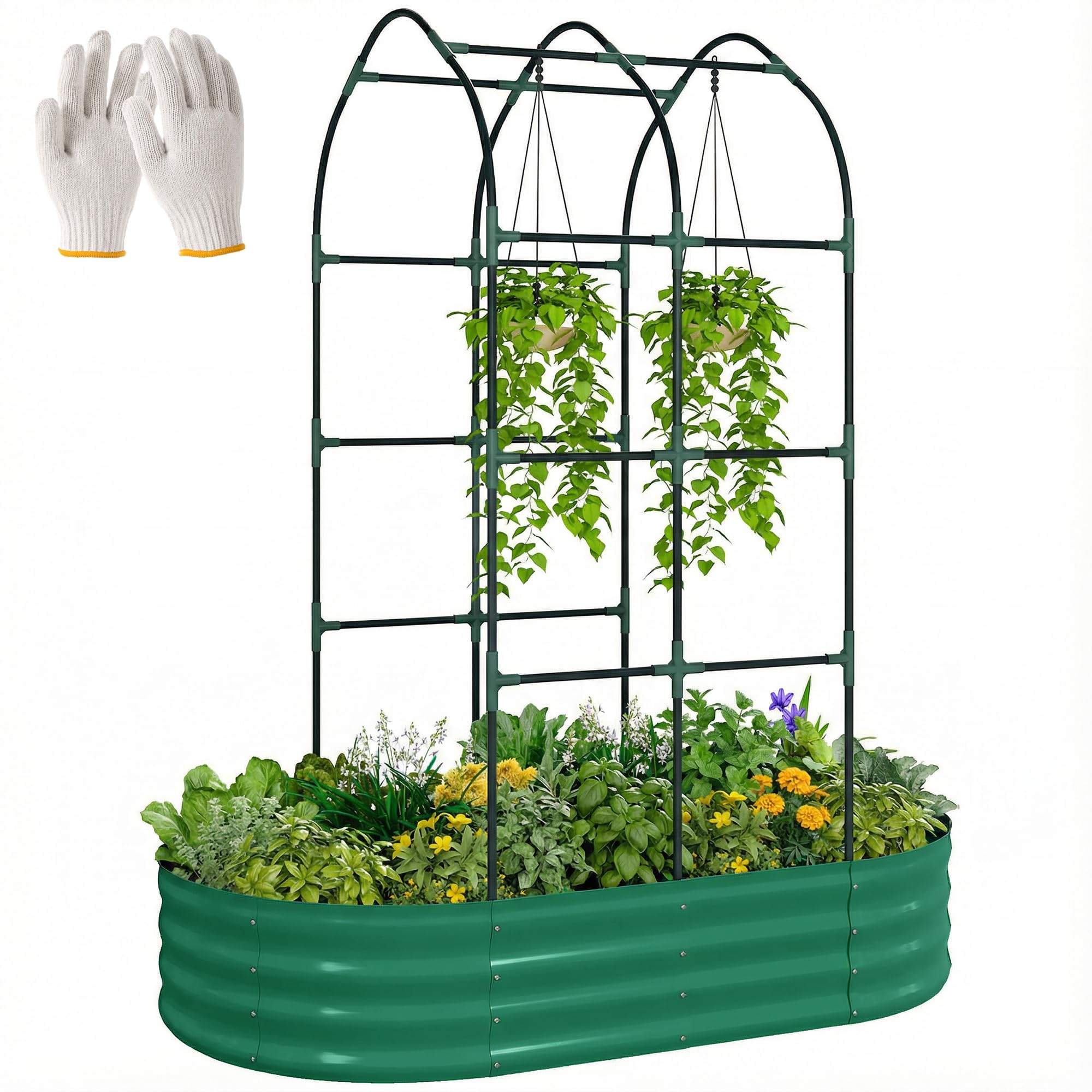 Outsunny Raised Garden Bed with Trellis - 180 x 90 x 160cm - Green