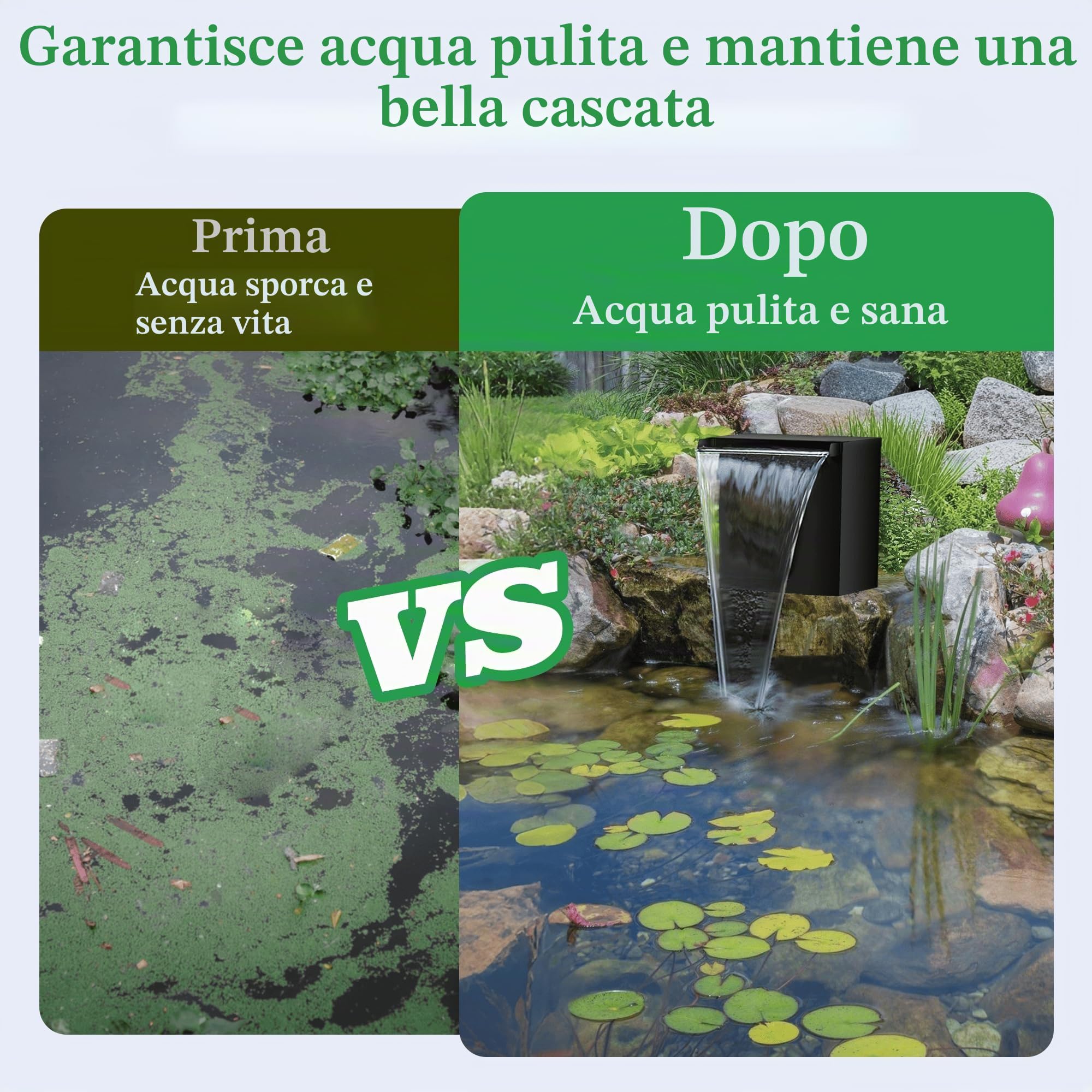 Biling Set Completo per Stagno, Acciaio Inossidabile Cascata con Filtro per laghetto, con Pompa per laghetto da 80 W, 4500 l/h, cascate, ruscelli da Giardino, Gioco d'Acqua